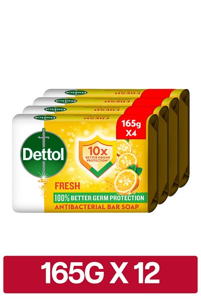 Dettol Fresh Bathing Soap, Citrus & Orange Blossom Scent, 165g x 12