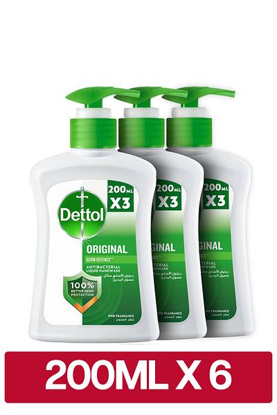 Dettol Original Liquid Handwash Pump, Pine Scent, 200ml x 6