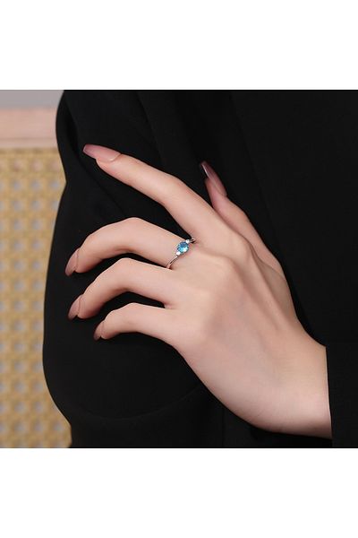 delis Inel Argint 925, Jw1333, Model Elegant Cu Piatra Albastra, Placat Cu Rodiu