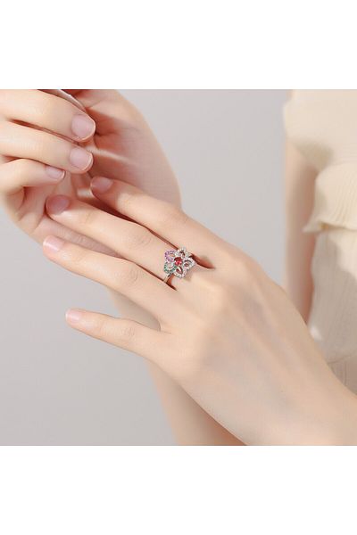 delis Inel Argint 925, Jw884, Model Floare Multicolor, Placat Cu Rodiu