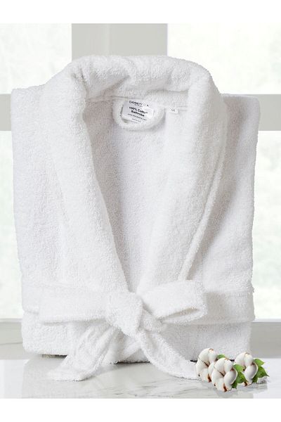 Donetella Unisex 100% Cotton Terry Bathrobe Small & Medium, 400 GSM, Ankle-Length with Shawl Collar & Pockets