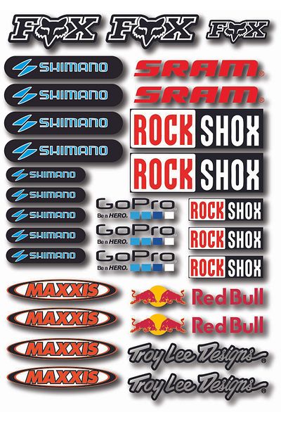 cakaybu “Bicycle Sponsor Sticker Fox, Shimano, Sram, Rockshox, Gopro, Maxxis, Red Bull, Troy Lee – Mtb