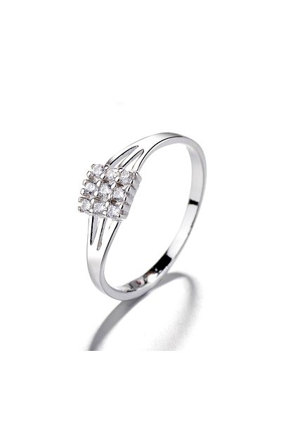 delis Inel Argint 925, Jw1377, Model Patrat Cu Pietre, Placat Cu Rodiu