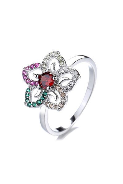 delis Inel Argint 925, Jw884, Model Floare Multicolor, Placat Cu Rodiu