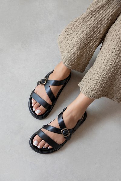 STRASWANS Vitinha Women's Flip Flops Leather Sandals Black