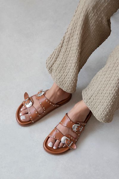 STRASWANS Gavi Women's Drop Detail Daily Comfort Leather Slippers Brown