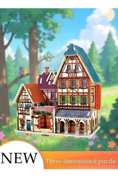 Generic World Sights 3D Wooden House Puzzle French Series Children's Educational Puzzle Toy 3+ Years