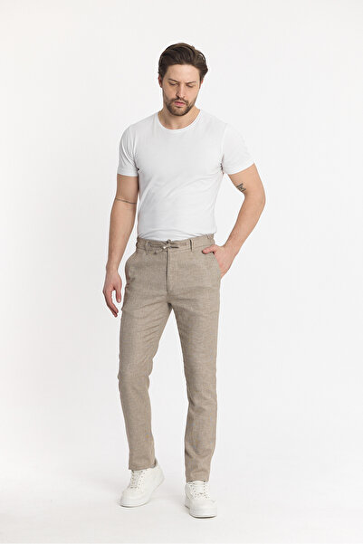 MODA Erkek Keten Jogger Pantolon – Bej | Slim Kesim, Elastik Bel
