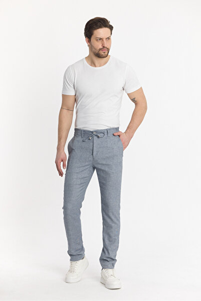 MODA Men's Linen Blend Slim Jogger Pants – Dark Navy Blue |   Elastic Waist