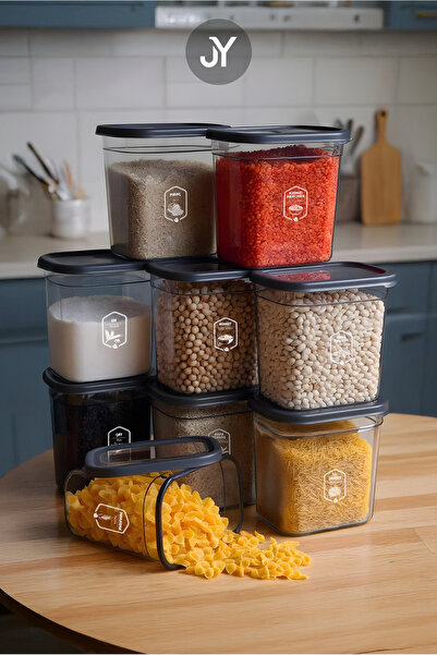 Justyol مجموعة من 9 حاويات تخزين طعام أنثراسيت سعة 2 لتر - مستطيلة مولي