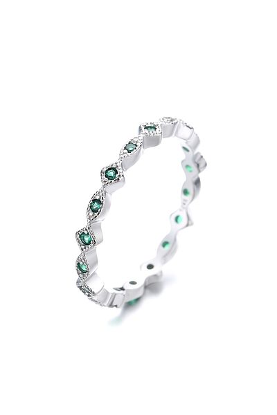 delis Inel Argint 925, Jw1373, Model Elegant Cu Pietre Verzi, Placat Cu Rodiu
