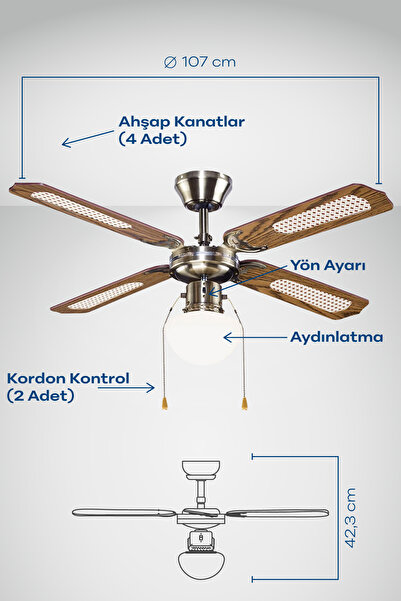 Blooma Goodhome Tavan Vantilatörü Ahşap Kanat 107 Cm