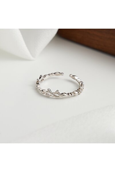 delis Ρυθμιζόμενο δαχτυλίδι από ασήμι 925, Jw1573, μοντέλο φιόγκου, επιπλατινωμένο με ρόδιο