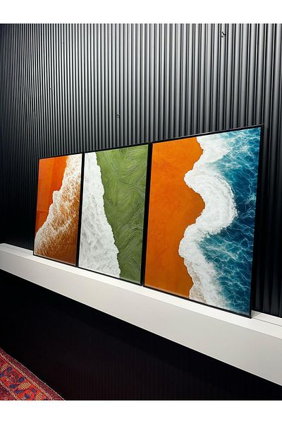 Tablomtr Masa Coastline Serenity din 3 piese cu cadru metalic din sticlă reală
