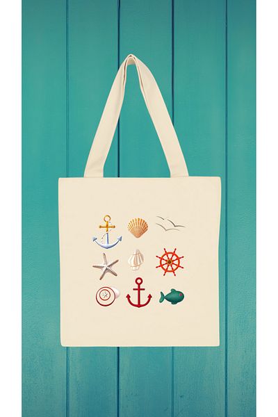 Orqa Seashells Themed Printed 100% Cotton Gabardine Cloth Bag
