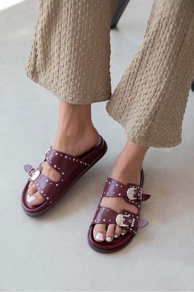 STRASWANS Gavi Women's Drop Detail Daily Comfort Leather Slippers Claret Red