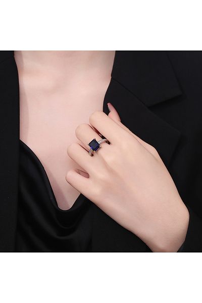 delis Inel Argint 925, Jw1361, Model Elegant Cu Piatra Albastra, Placat Cu Rodiu