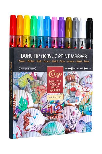 Cengo Double Tip Acrylic Marker Pen 12 Colors Cgo604