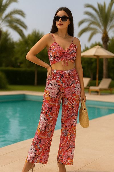 Shoebuo High Waist Patterned Summer Double Suit