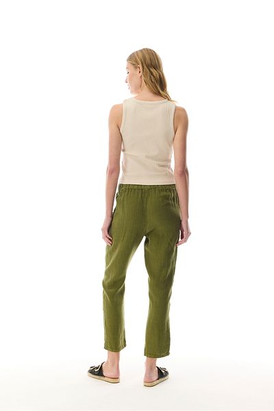 Mudo Straight Fit Linen Trousers with Tie at the Waist