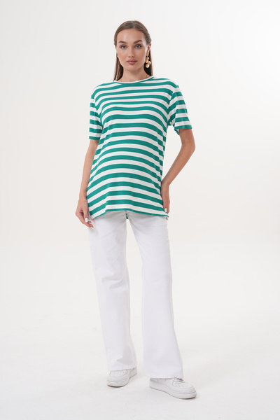 Miss Dünya Lissa Crew Neck Short Sleeve Striped Maternity and Maternity T-Shirt