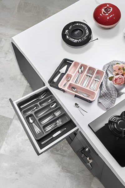 nouray Διπλής όψης Επεκτάσιμη Ρυθμιζόμενη Πρακτική θήκη μαχαιριών στο συρτάρι, Organizer κουταλιού Anthracite Grey