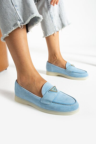 FOLLİNİ Balerini de damă albastru din piele naturală