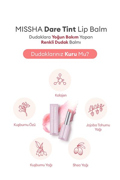 Missha مرطب الشفاه الملون للعناية المركزة بالشفاه Dare Tint Lip Balm (01 PINK CHOU)