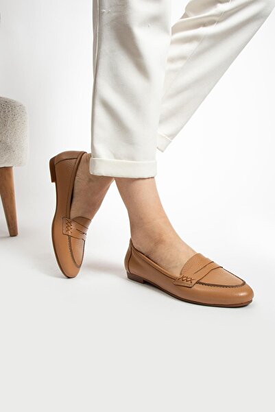 FOLLİNİ Balerini de damă din piele naturală - maro