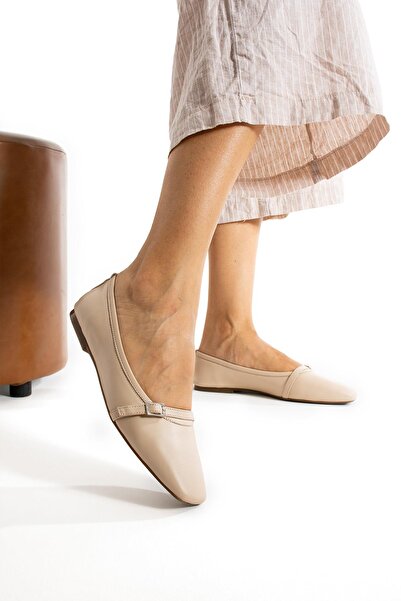 FOLLİNİ Balerini de damă din piele naturală de culoare bej