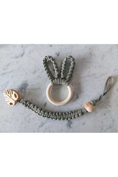 Tasarı Sanatı 100% Natural Cotton - Rope Rabbit Ear and Pacifier Holder for Baby and Child Set of 2