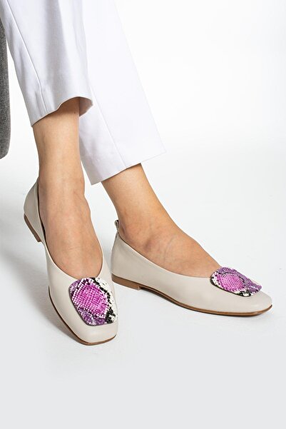 FOLLİNİ Balerini de damă din piele naturală de culoare bej