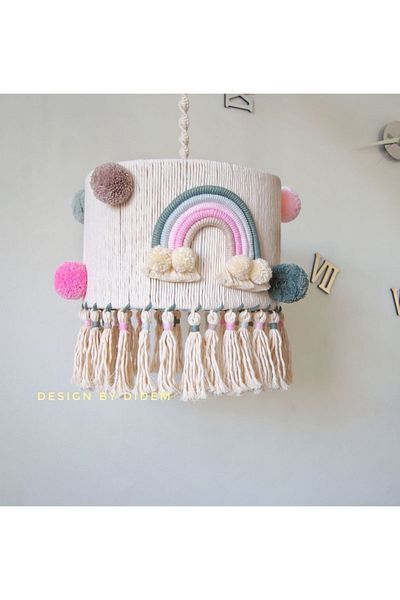 Tasarı Sanatı Macrame Rainbow 100% Handcrafted Baby and Children's Room - Lampholder Included