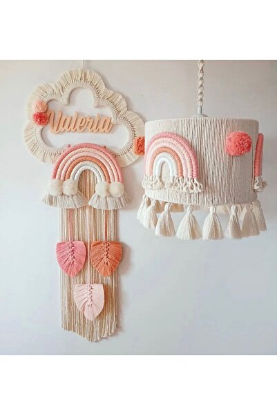 Tasarı Sanatı Bebek/çocuk Odası Özel Tasarım Erkek-kız Bebek Makrome Isimli Kapı Süsü Hediye Avize 2li Set