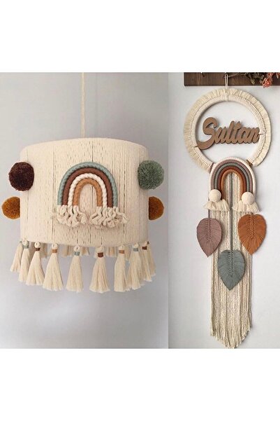 Tasarı Sanatı Bebek/çocuk Odası Özel Tasarım Erkek-kız Bebek Makrome Isimli Kapı Süsü Hediye Avize 2li Set