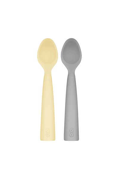 OiOi Mellow Yellow and Powder Gray Set of 2 Silicone Feeding Spoons