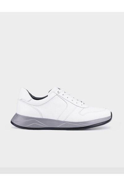Cabani Gray Sole Genuine Leather White Men's Sports Shoes