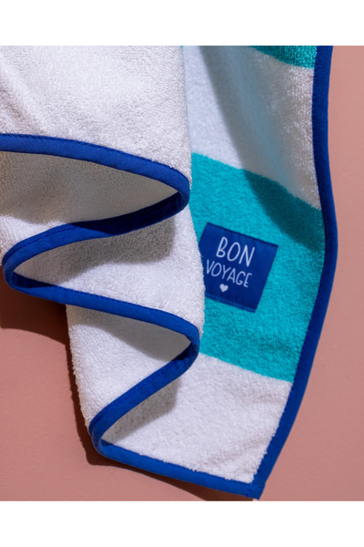 Madame Coco Biasse 100% βαμβακερή πετσέτα παραλίας - Λευκό/Τιρκουάζ - 70x150 cm