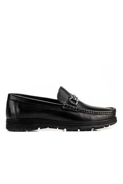 Cabani Genuine Leather Black Buckle Men's Casual Shoes