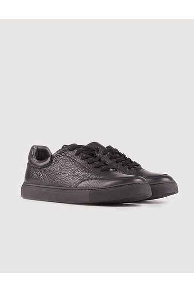 Cabani Genuine Leather Black Lace-Up Rubber Sole Men's Sports Shoes