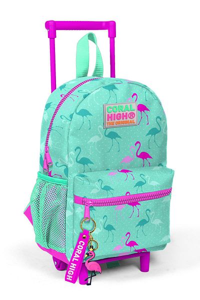 Coral High Kıds Water Green Flamingo Patterned Two Compartment Kindergarten Bag Set of 4 with Squeegee