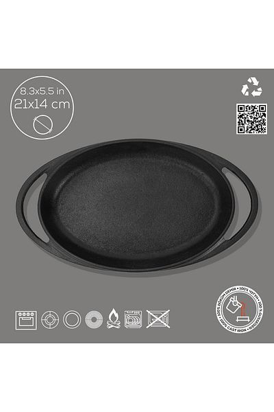 Lava Cast Oval Sahan Cast Iron Solid Double Handle Size 21x14cm
