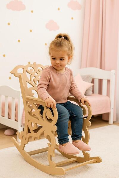 Özka Hobi Ahşap Ahşap Ham Mdf Dekoratif Küçük Boy Sallanan Sandalye - 70x43x70