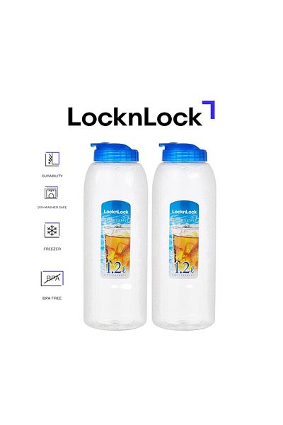 locknlock مجموعة زجاجات مياه أكوا سعة 1.2 لتر (قطعتان) - خالية من مادة BPA ومتينة ومثالية للمغامرات الخارجية