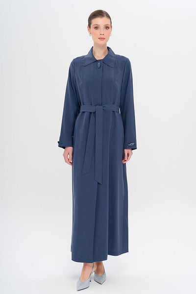 Olcay Shirt Collar Accessory Detailed Unlined Modal Large Size Top Coat İndi̇go 6745