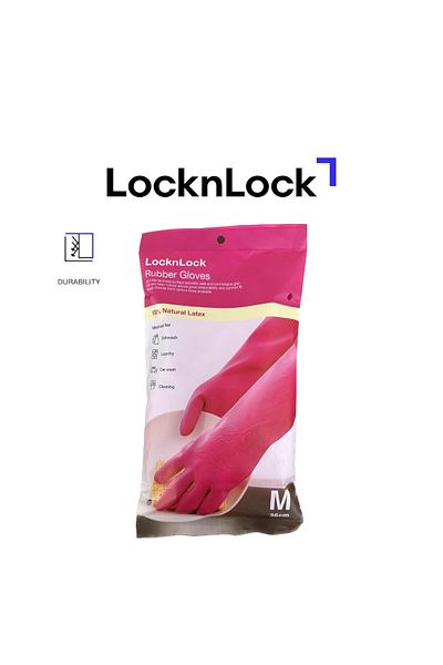 locknlock Pink Rubber Gloves (36cm): Non-Slip Grip, Comfortable Fit, Ideal for Household Cleaning