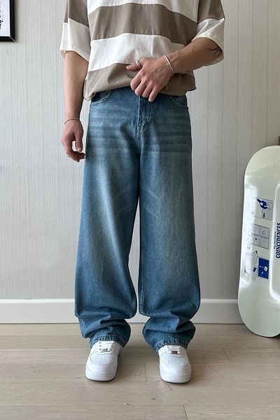 Flaw Wear جينز فضفاض مخطط باللون الأزرق الداكن