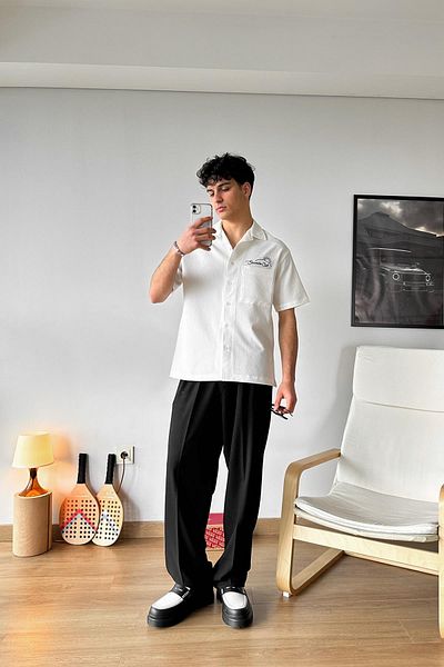 Flaw Wear Seaside Embroidered White Boxy Fit Shirt