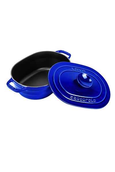 Lava Cast Oval Pot Cast Iron Cover Experience Majolik Series Dimensions 24x33cm.