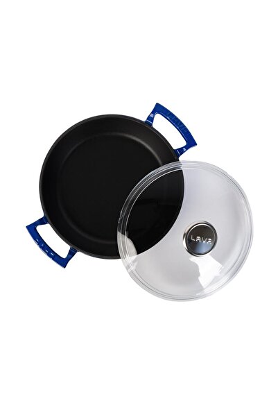 Lava Döküm Yuvarlak Sahan Cam Kapaklı Döküm Demir Yekpare Çift Kulplu Çap(Ø)24cm.
